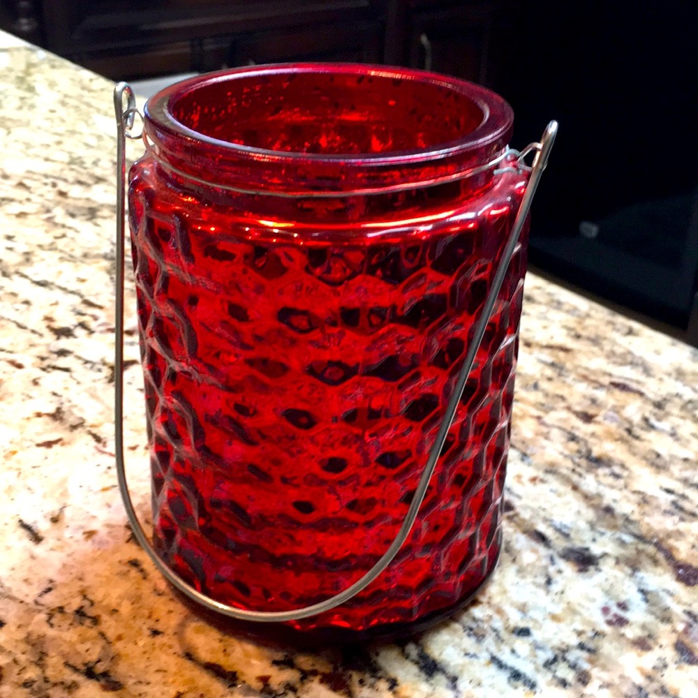 Red mercury glass jar